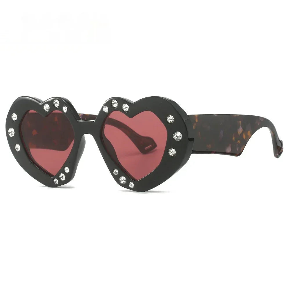 Diamond-Encrusted Heart-Shaped Sunglasses - Viexta