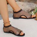 Summer Round Toe Hollow Rhinestone Sandals - Viexta