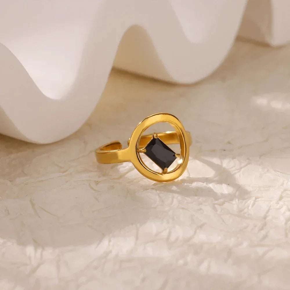18K Gold Stainless Steel Open-end Zircon Ring - Viexta