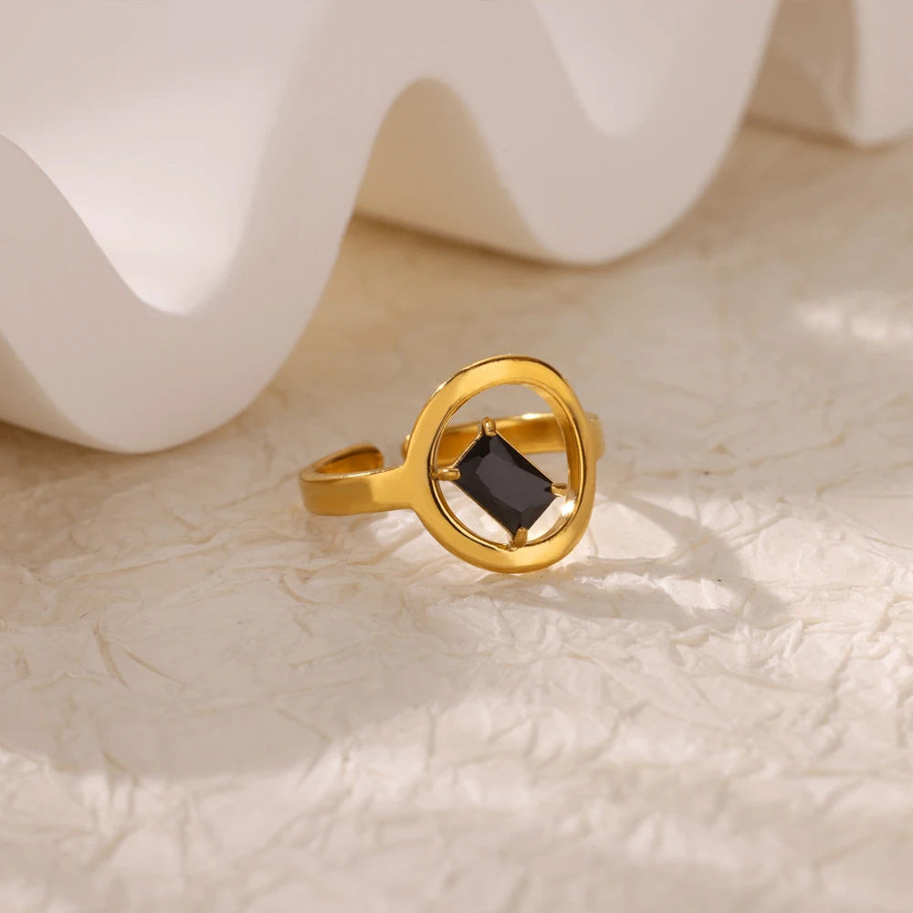 18K Gold Stainless Steel Open-end Zircon Ring