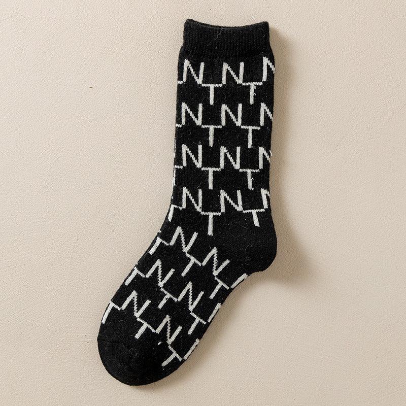 Black-and-white Houndstooth Wool Socks