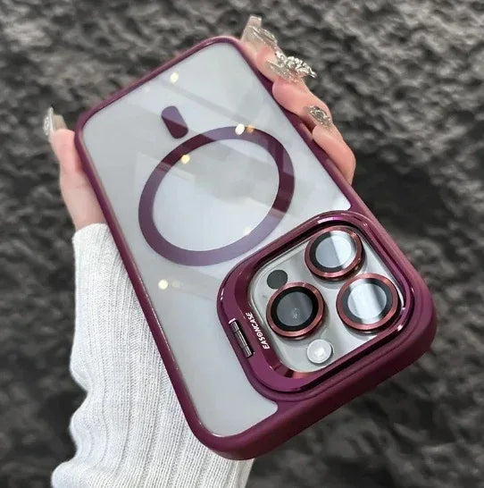 Invisible Bracket Transparent iPhone Case With CD Pattern Lens Protector - Viexta