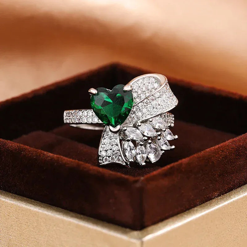 Love Emerald Bow Open Ring - Viexta