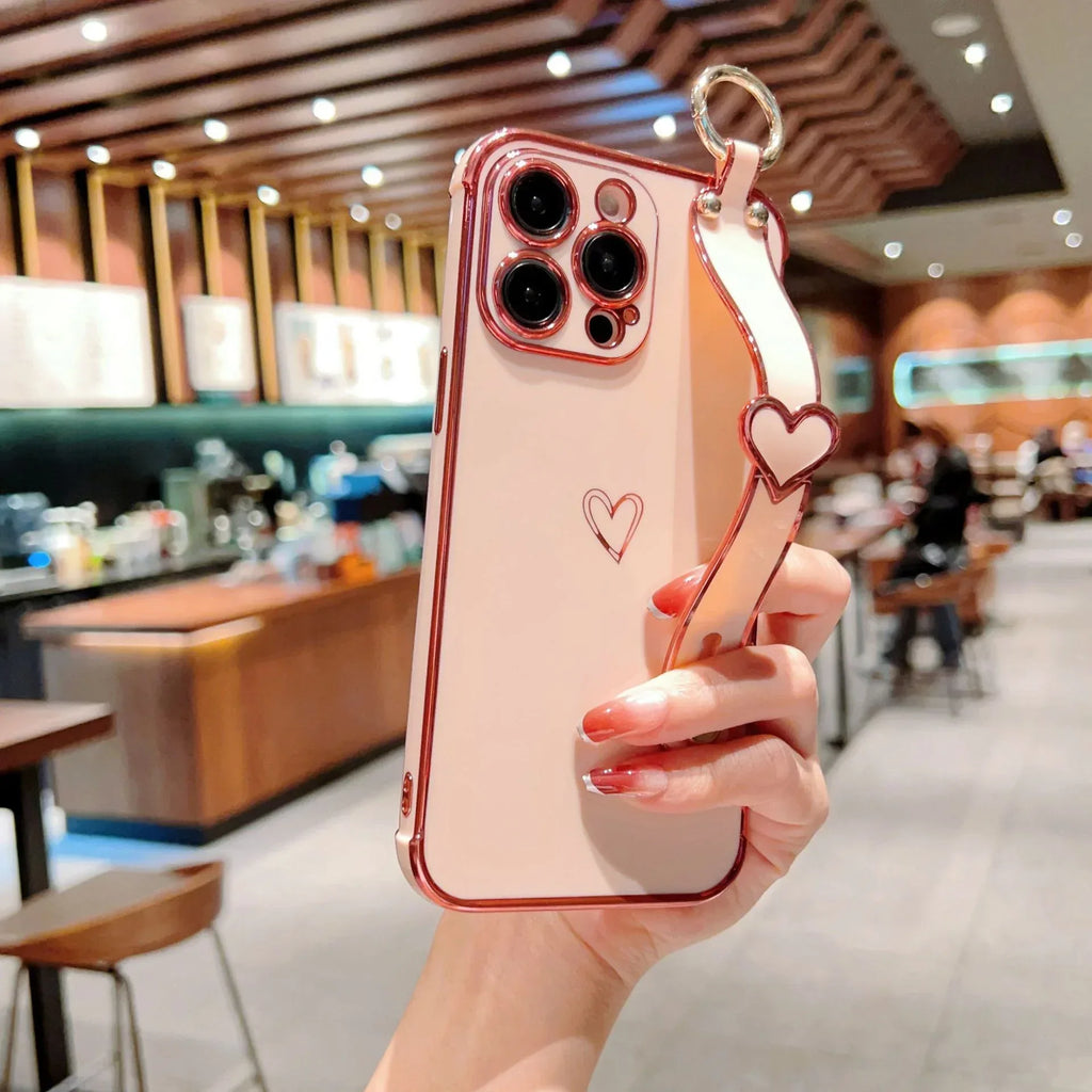 Electroplated Hollow Heart Wrist iPhone Case - Viexta