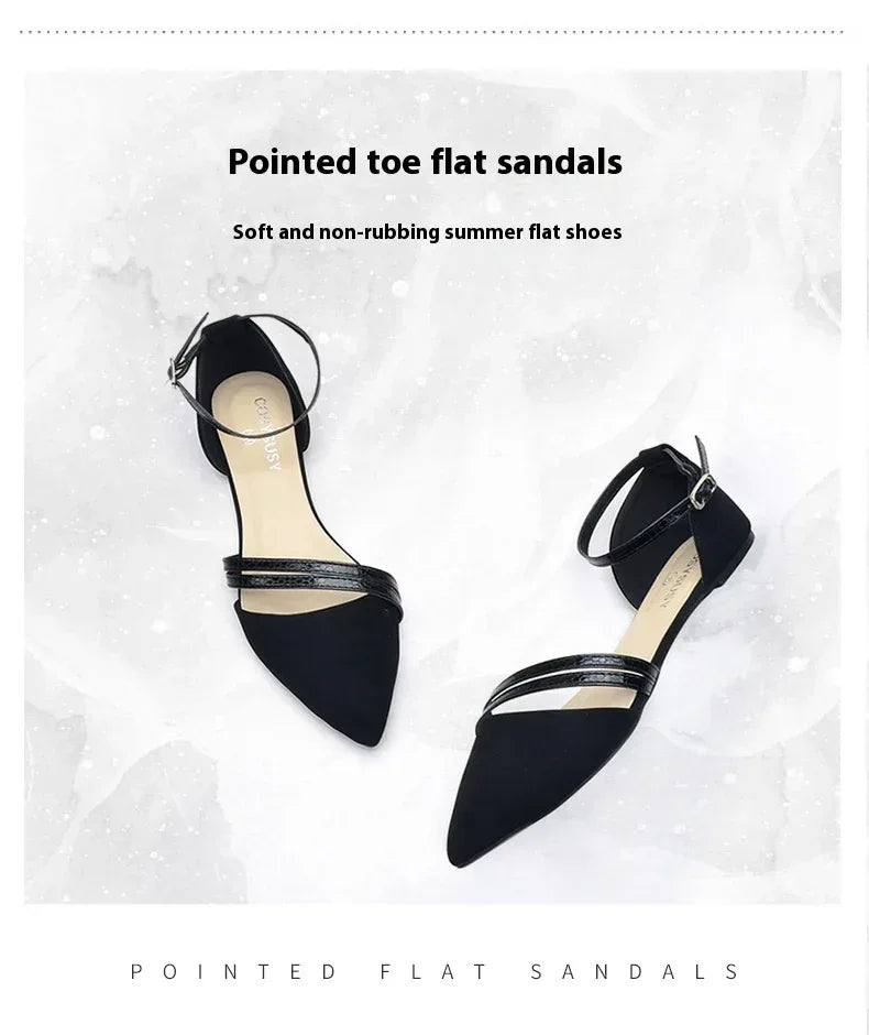Pointed Hollow Back With Flat Sole Sandals - Viexta