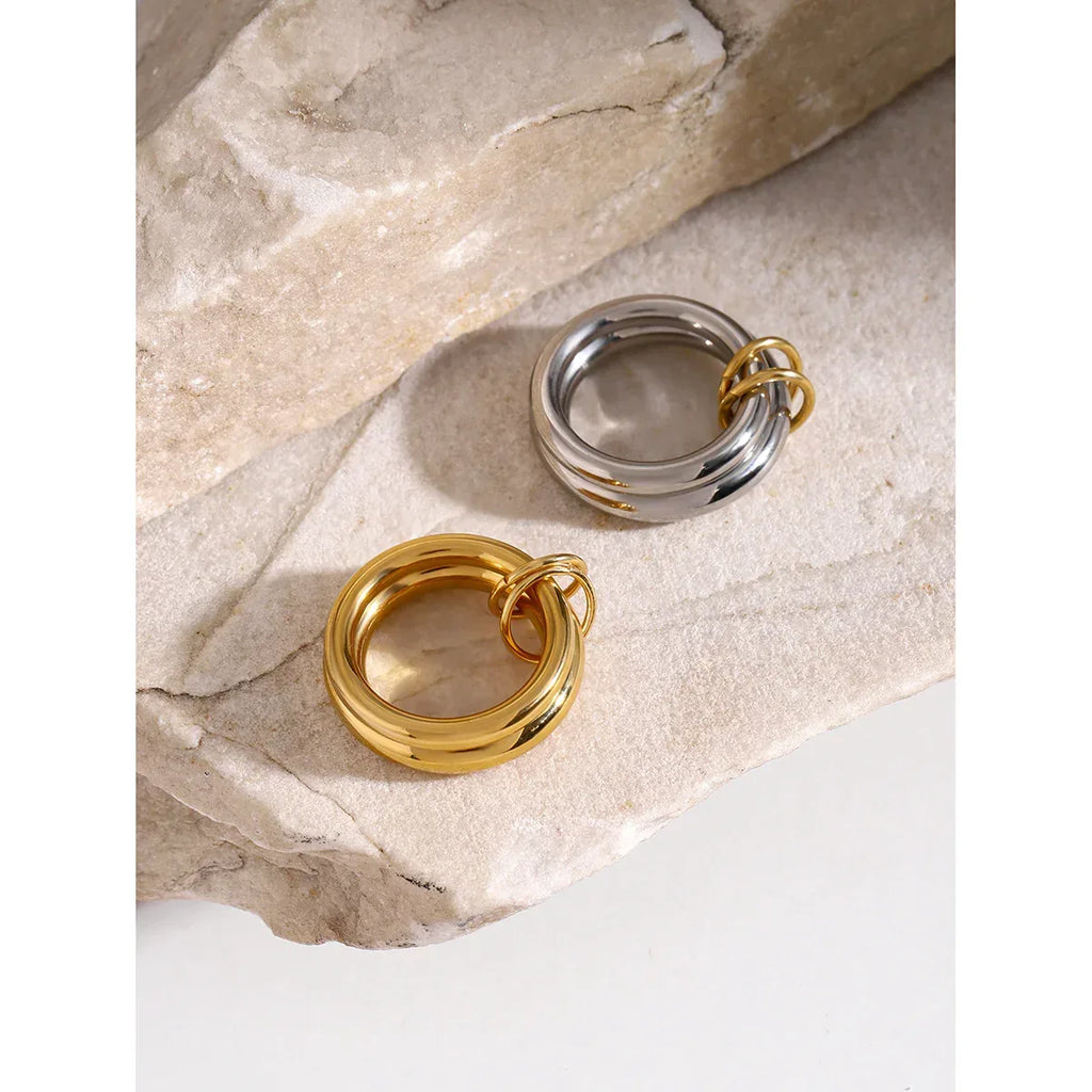 18K Gold Stainless Steel Metal Glossy Two-piece Ring - Viexta