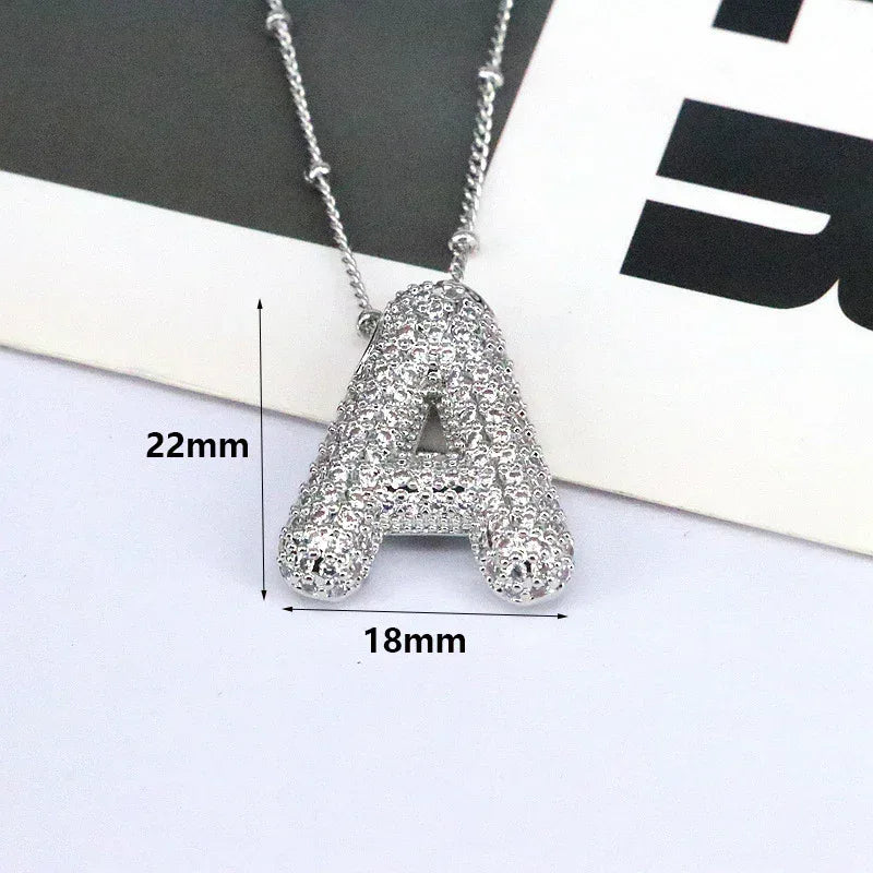 brass-zircon-bubble-letter-pendant-necklace - Viexta