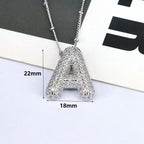 brass-zircon-bubble-letter-pendant-necklace - Viexta