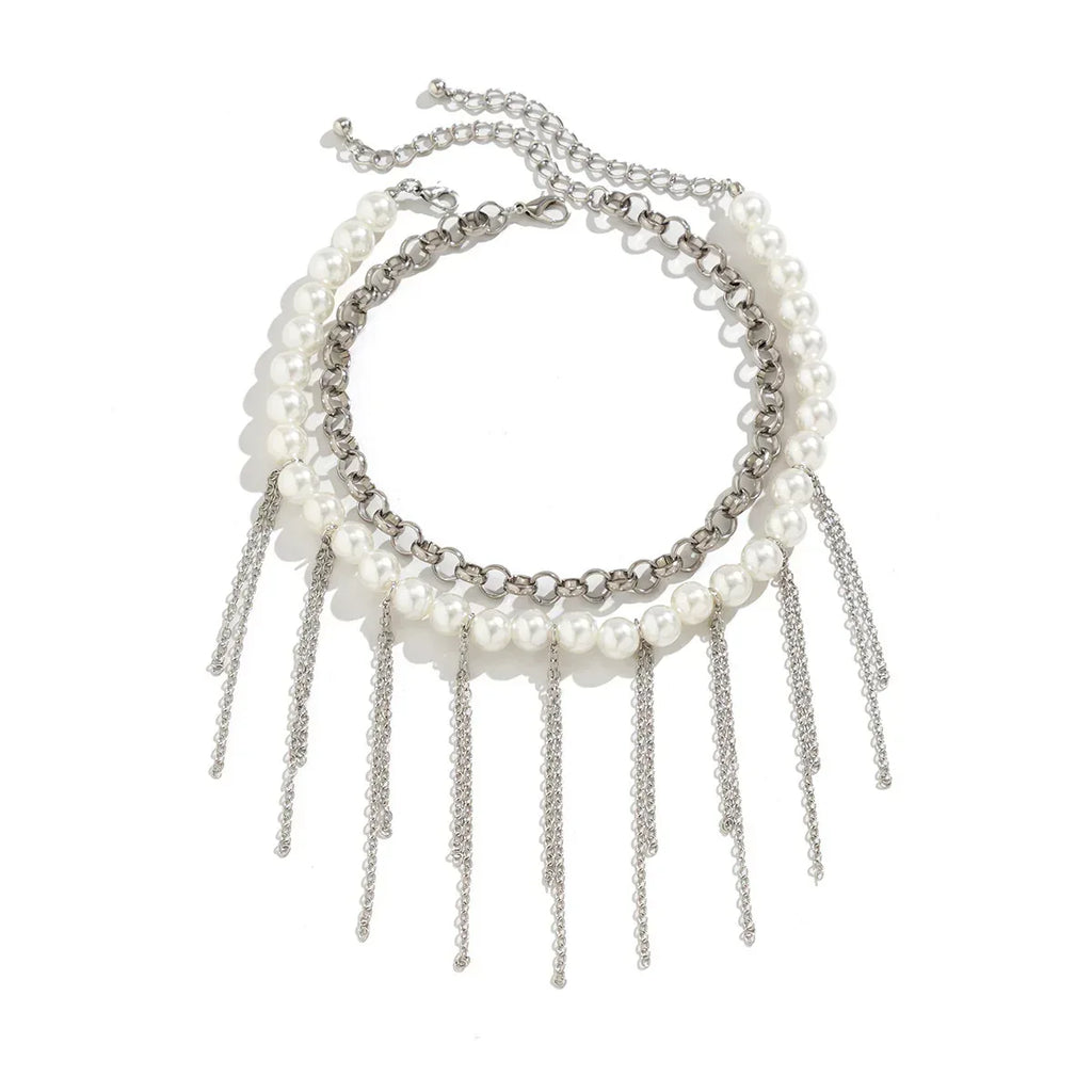 pearl-tassel-double-layer-retro-necklace - Viexta