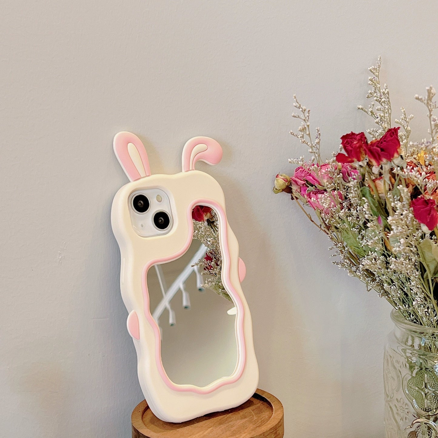 Cute Rabbit Ear Makeup Mirror iPhone Case