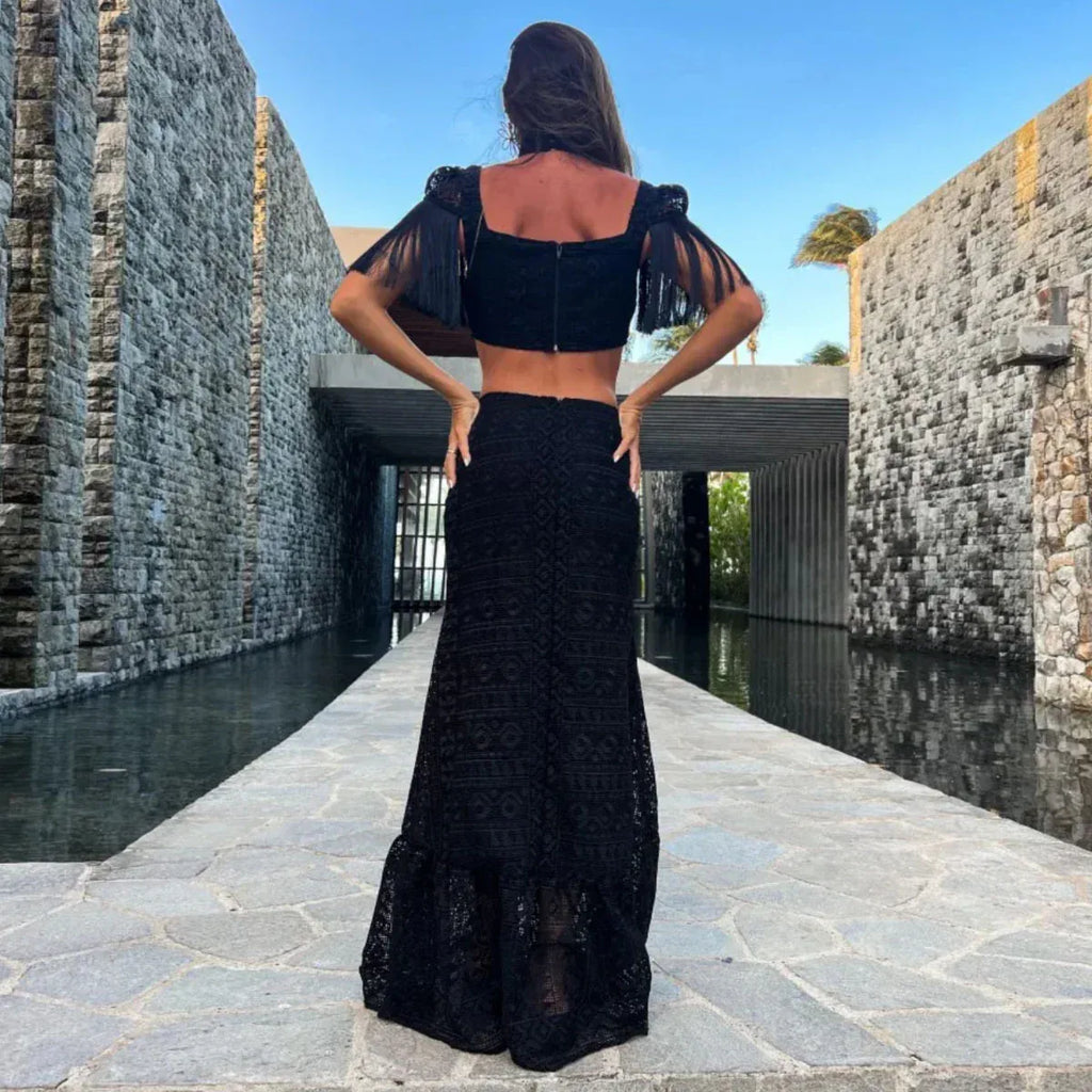 Black Cut-out Midriff Outfit - Viexta