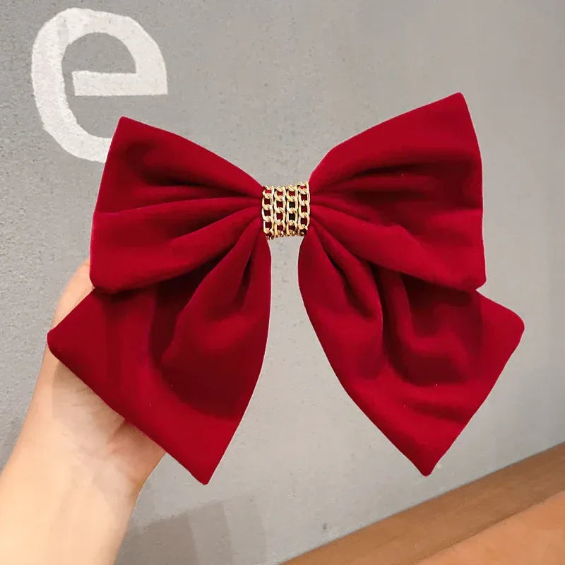 Red Velvet Chain Big Bow Hairpin - Viexta