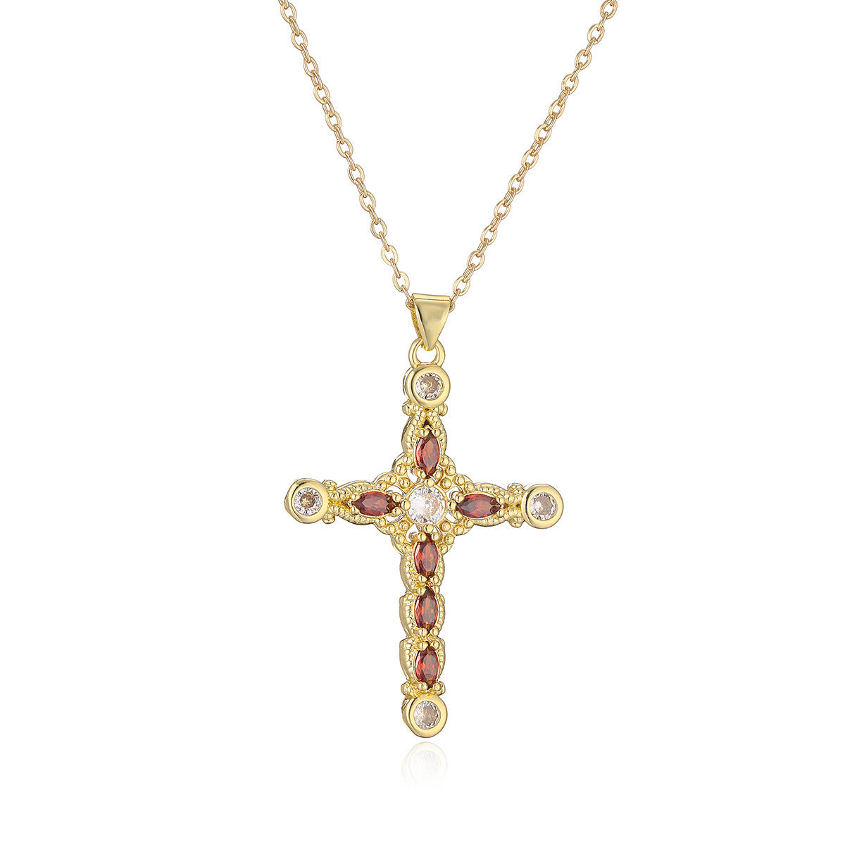 Affordable LuxuryPlated Real Gold Zircon Cross Pendant Necklace