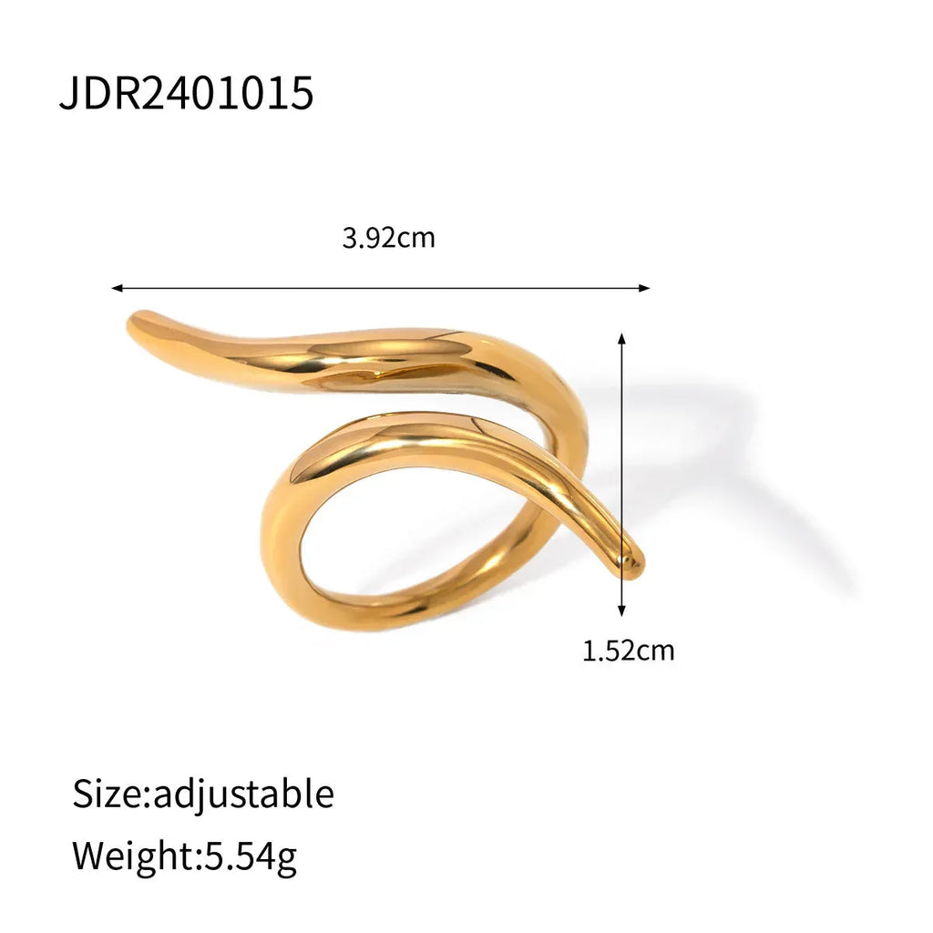 18k-gold-stainless-steel-line-staggered-open-ring - Viexta