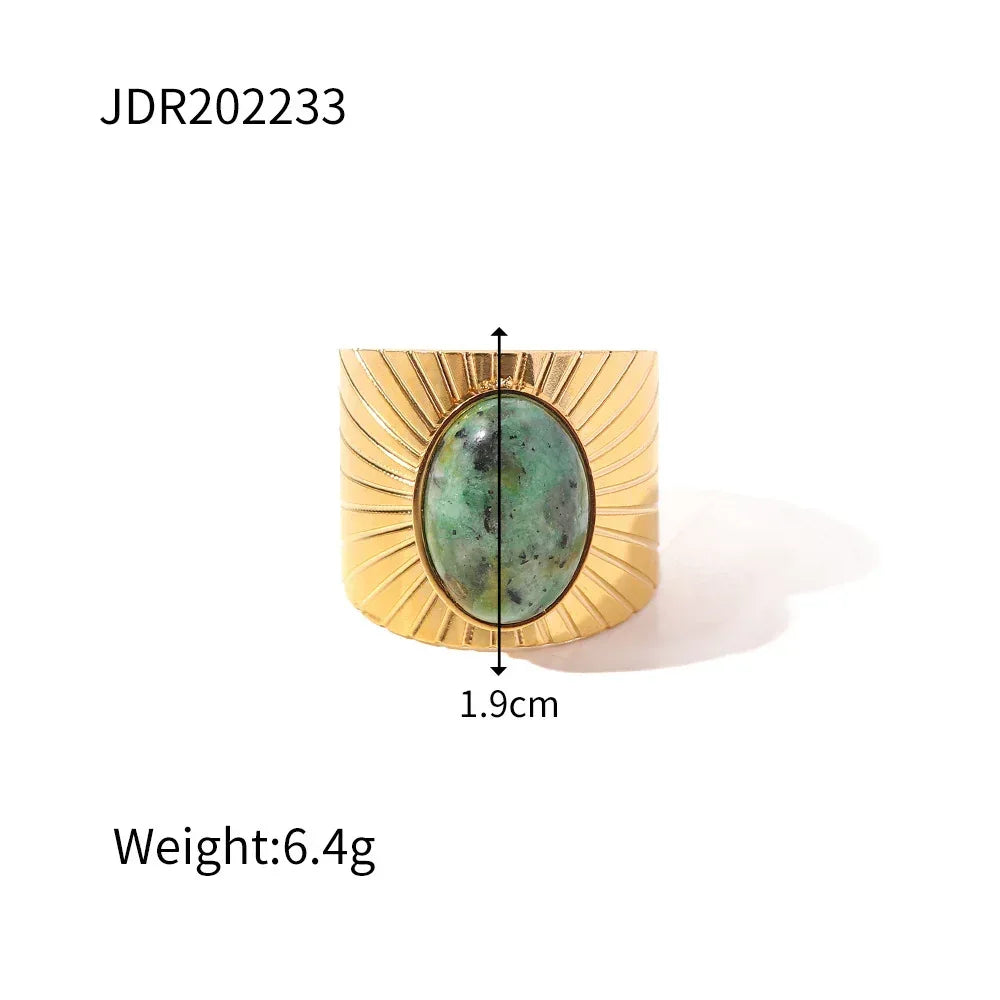natural-gemstone-titanium-steel-open-end-ring - Viexta