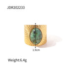 natural-gemstone-titanium-steel-open-end-ring - Viexta