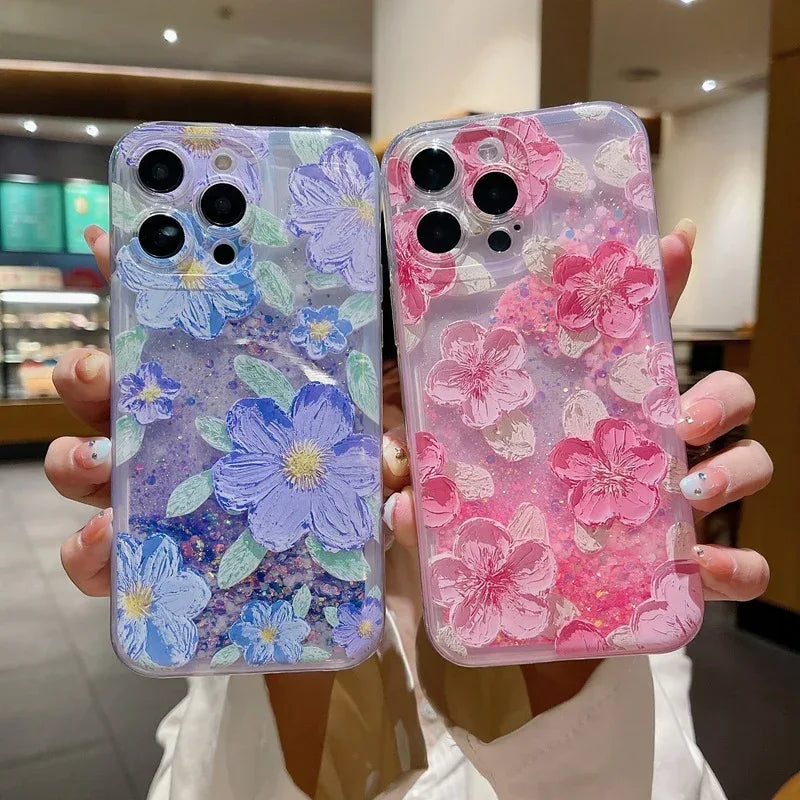 luminous-oil-painting-flower-quicksand-phone-case - Viexta