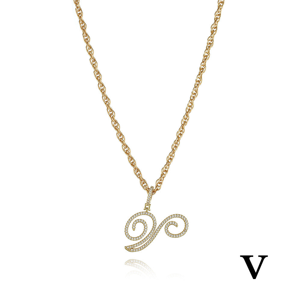 26 Letter Zircon 18k Gold Necklace