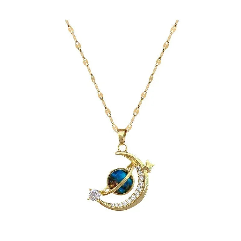 Dream Planet Stainless Steel Blue Butterfly Necklace - Viexta