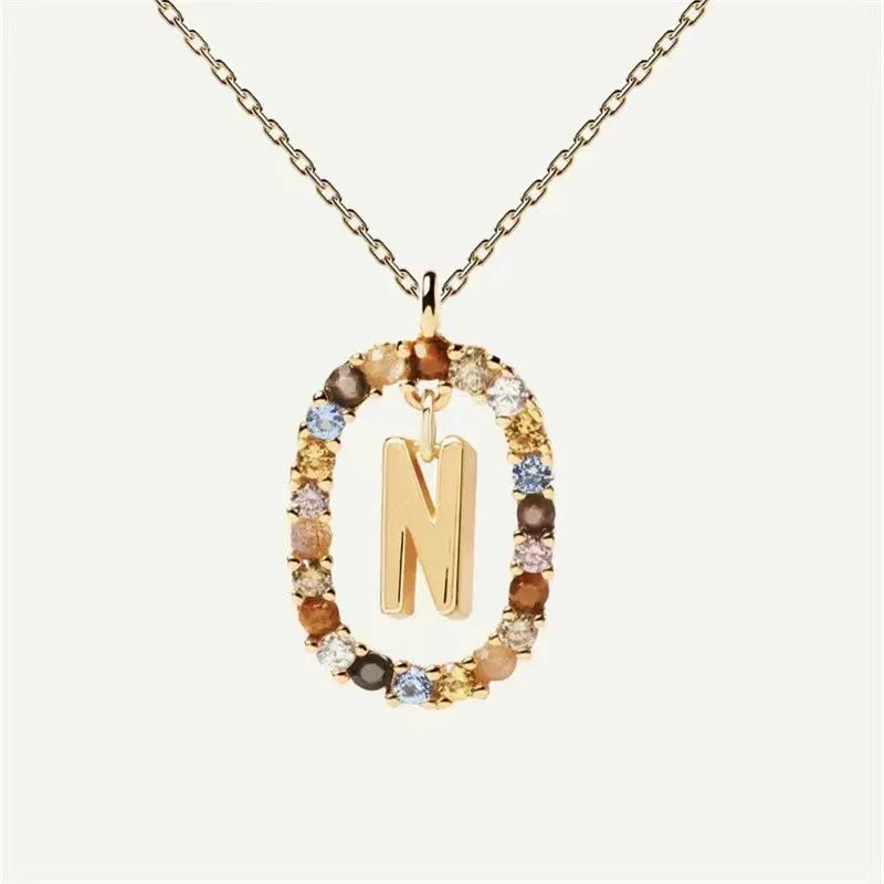 Colored Rhinestone Alphabet Necklace - Viexta