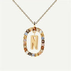 Colored Rhinestone Alphabet Necklace - Viexta