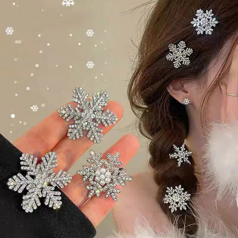 Cyrstal Snowflake Pearl Hair Clip - Viexta
