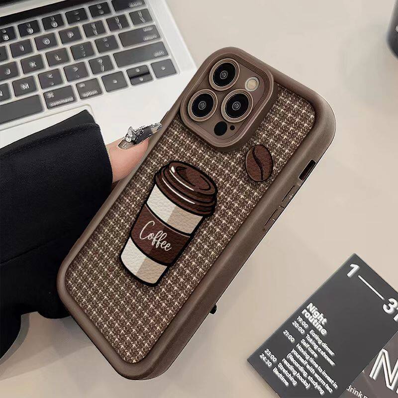 Plaid Coffee-Style iPhone Case With Lanyard