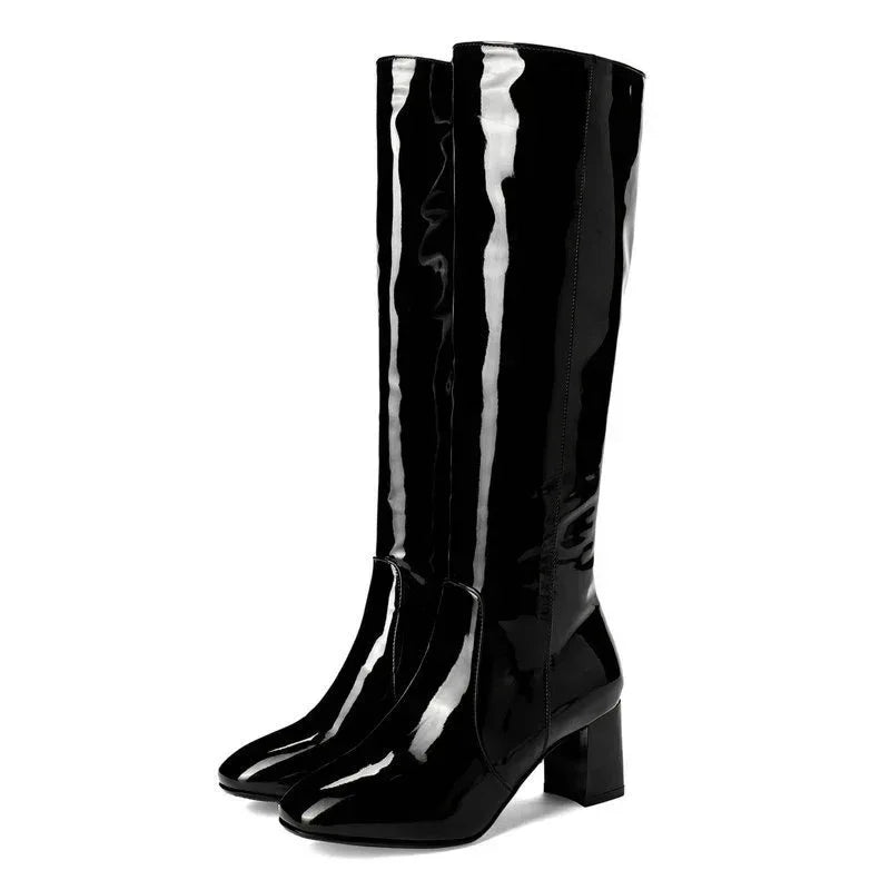 Patent Leather High Heel Long Boots - Viexta