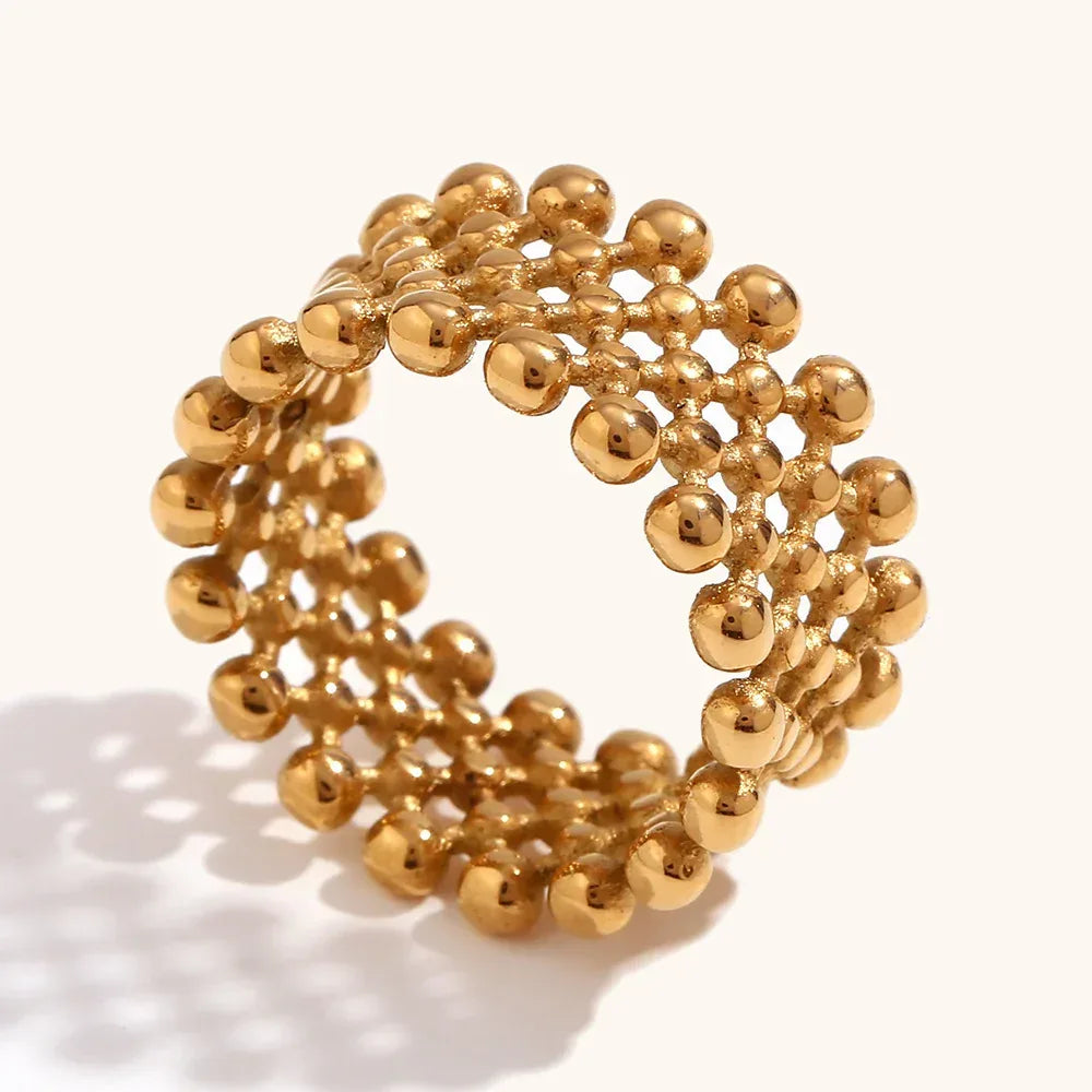 stainless-steel-small-beads-mesh-cross-arrangement-ring - Viexta