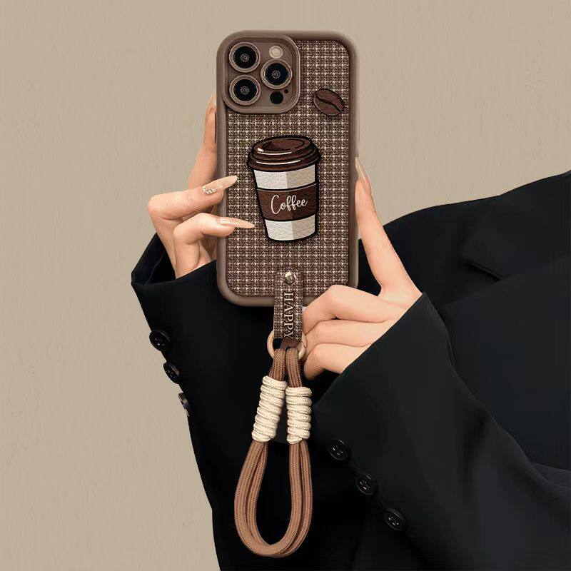 Plaid Coffee-Style iPhone Case With Lanyard