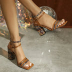 Ladies Vintage Weave Square Chunky Heel - Viexta