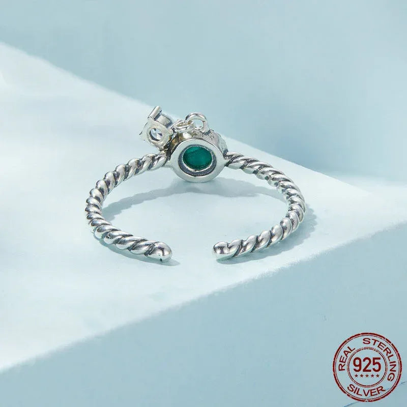 Sterling Silver S925 Malachite Open Ring - Viexta