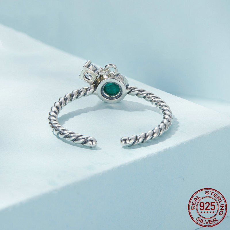 Sterling Silver S925 Malachite Open Ring
