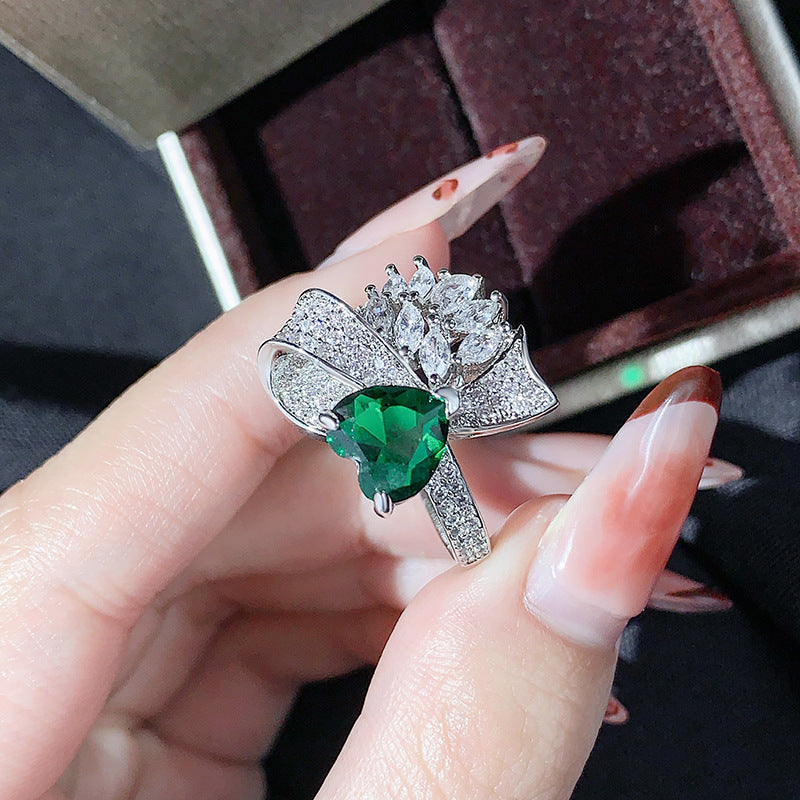 Love Emerald Bow Open Ring