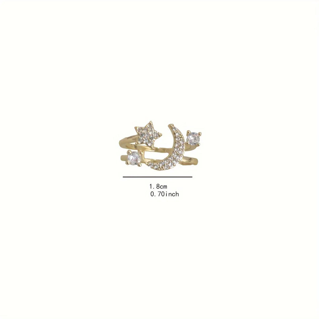 Chic Star Moon Rhinestone Ring - Viexta