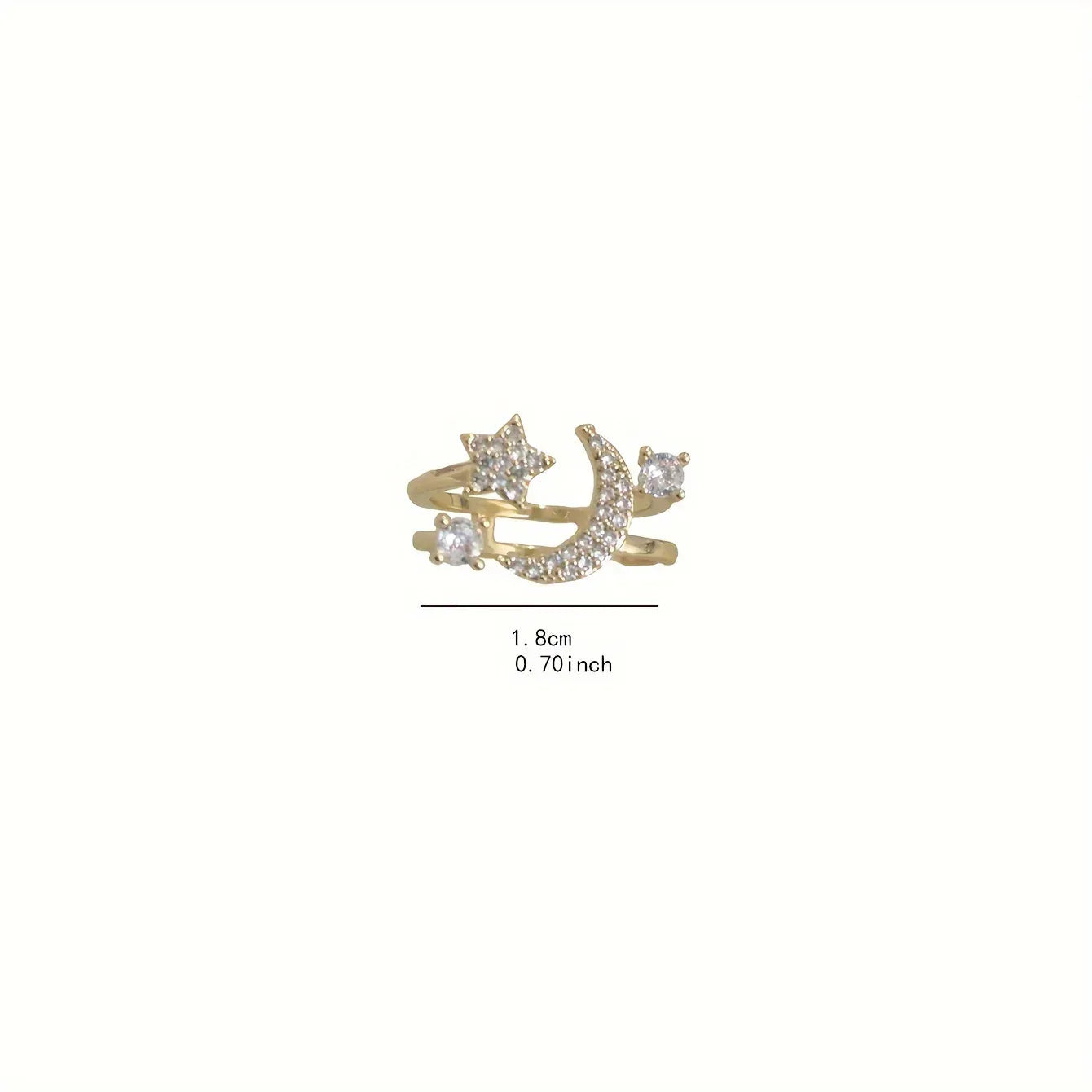 Chic Star Moon Rhinestone Ring - Viexta