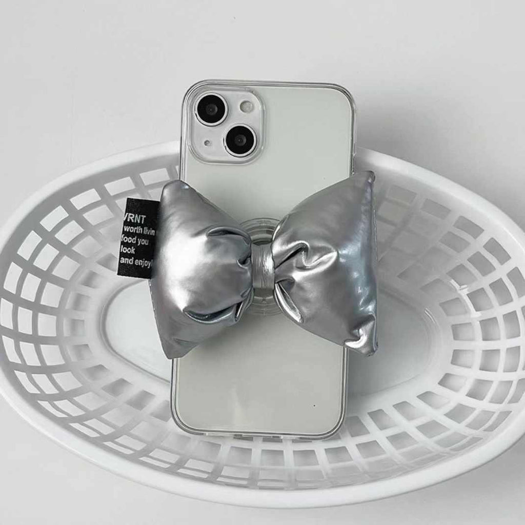 transparent-soft-shell-silver-bow-down-stand-iphone-case - Viexta