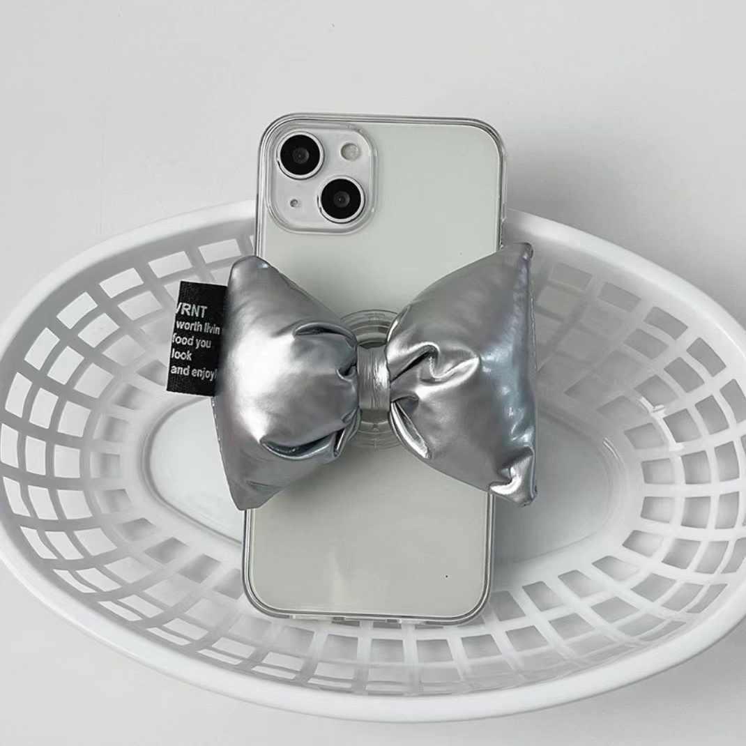 transparent-soft-shell-silver-bow-down-stand-iphone-case - Viexta