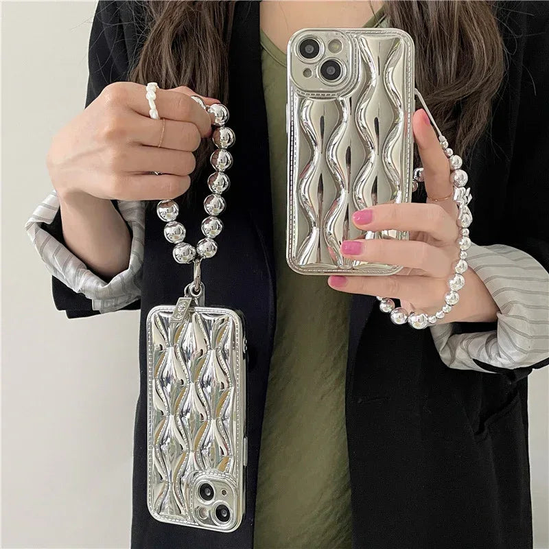 Silver Electroplated Solid Color Chain iPhone Case - Viexta