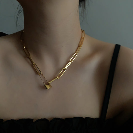 Vintage Gold Lock Pin Choker Necklace