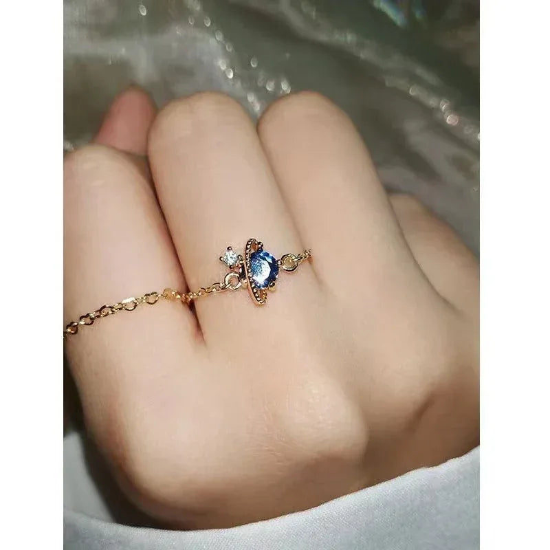 Light Luxury Blue Crystal Zircon Adjustable Ring - Viexta