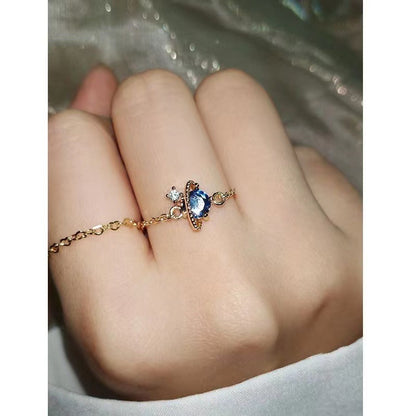 Light Luxury Blue Crystal Zircon Adjustable Ring