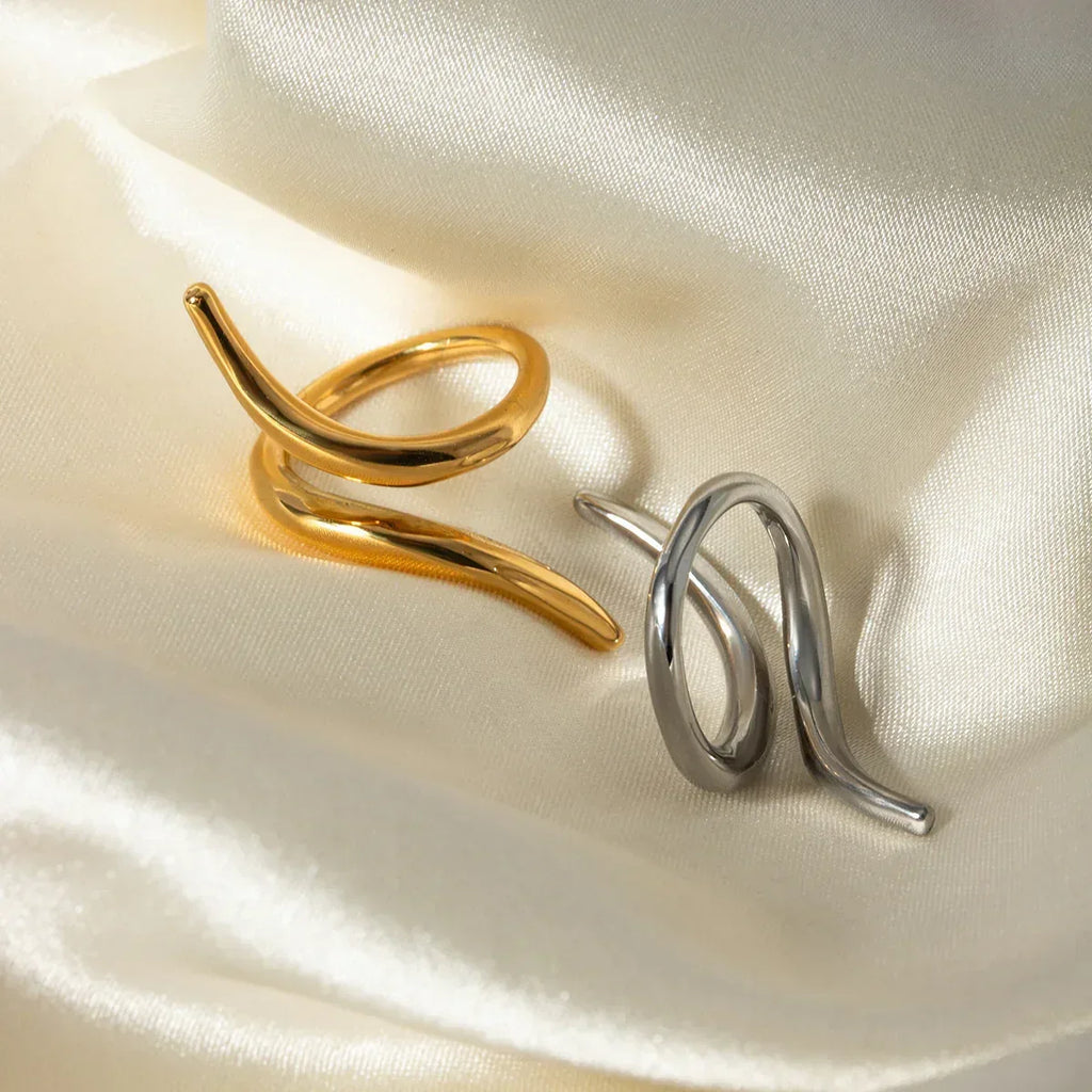 18k-gold-stainless-steel-line-staggered-open-ring - Viexta