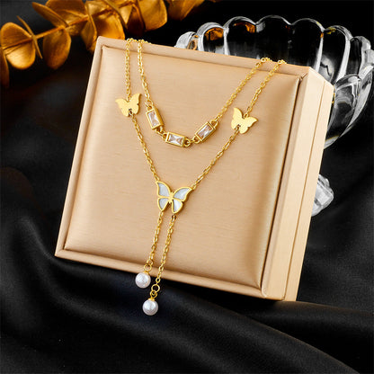 Butterfly Tassel Double-layer Necklace