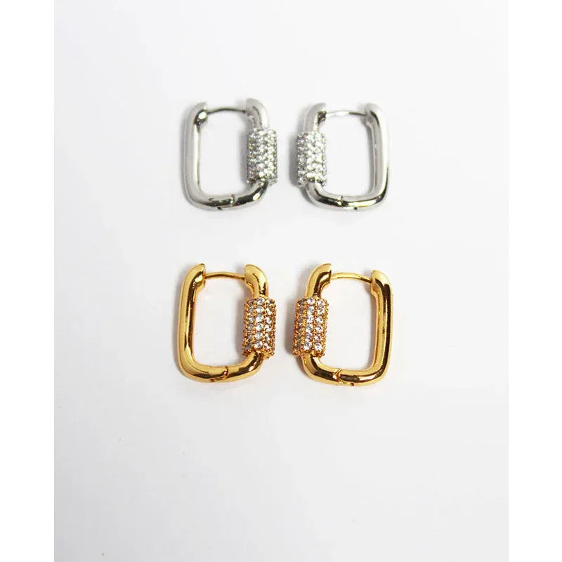 Microset Zircon Square Hoop Earrings - Viexta