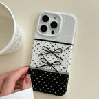 Black And White Polka Dot Stitching Stereo Bow iPhone Case - Viexta