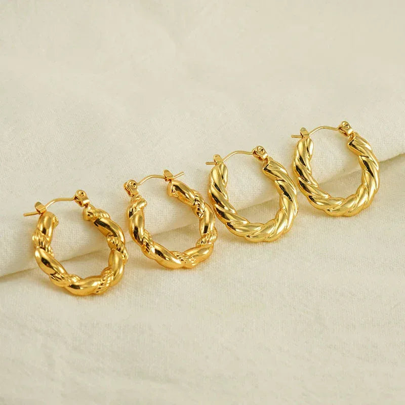 Titanium Steel Round Twist Stud Earrings - Viexta