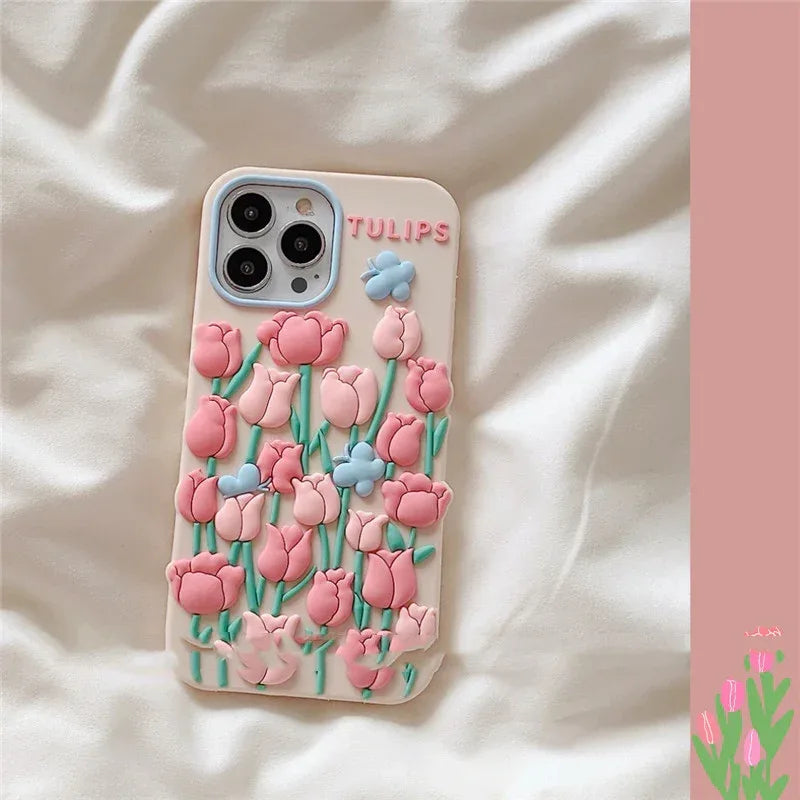 ins-tulip-flower-butterfly-iphone-case - Viexta
