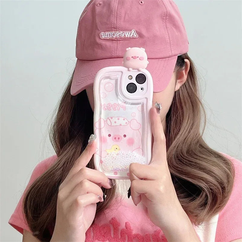 girls-cute-piglet-bath-quicksand-iphone-case - Viexta