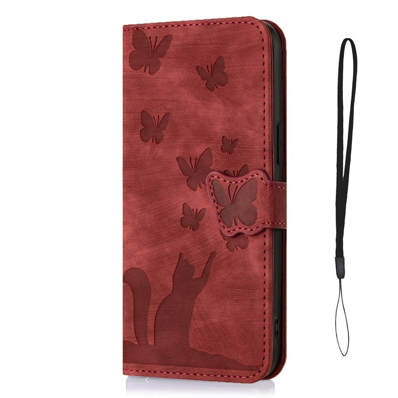 Butterfly Cat Embossed iPhone Leather Case